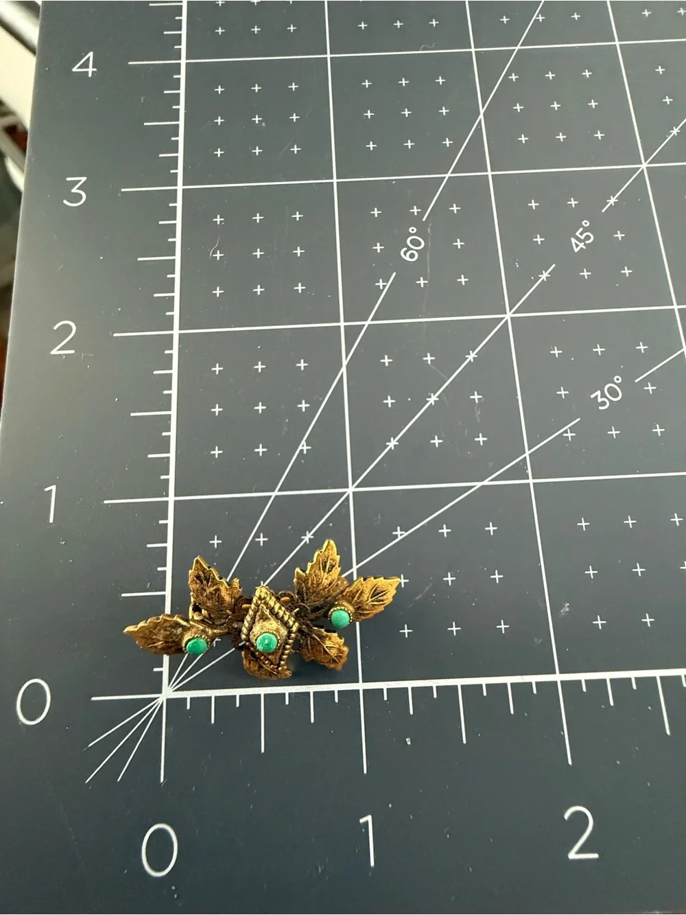 Vintage French Gold-Tone Leaf Brooch with Green Stones 1950s